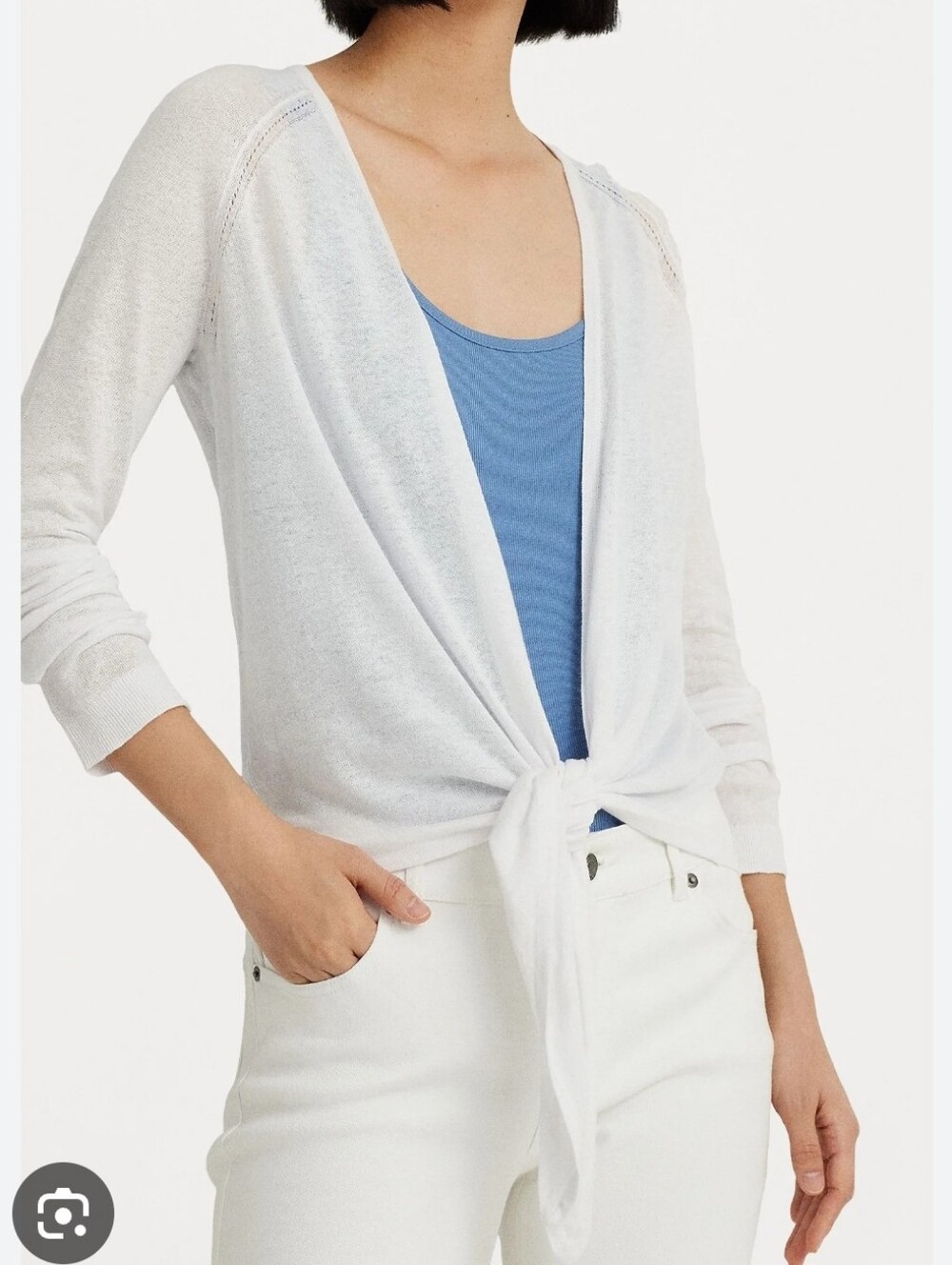 Ralph Lauren Black Label linen blend tie front cardigan Sz M